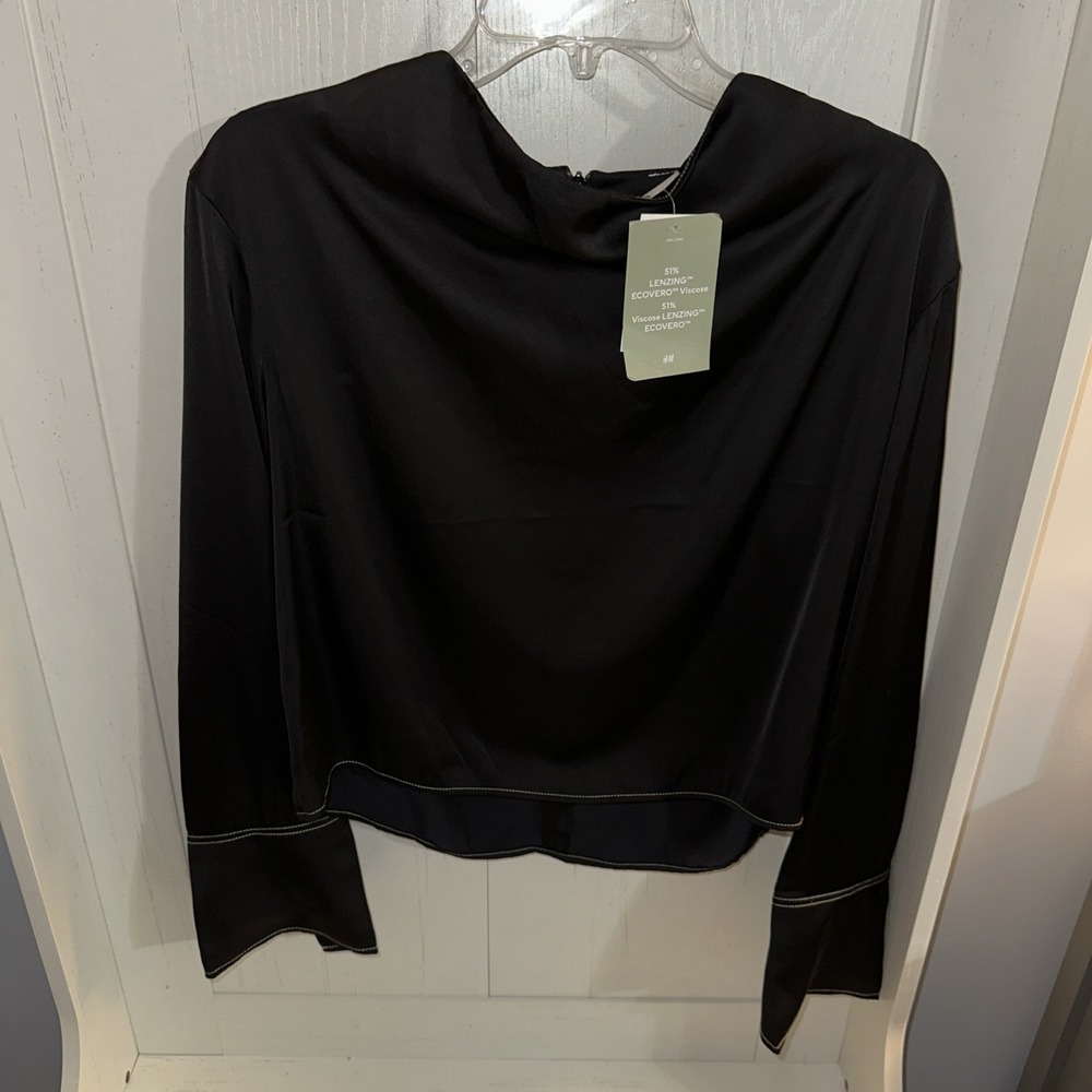 H&M Womens Long Sleeve Shirt Viscose Size Medium‎ Black - Picture 2 of 4